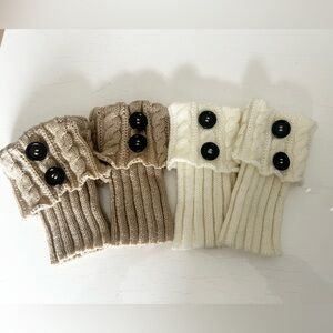 2 pairs Cable Knit Boot Cuffs Neutral Socks with Buttons